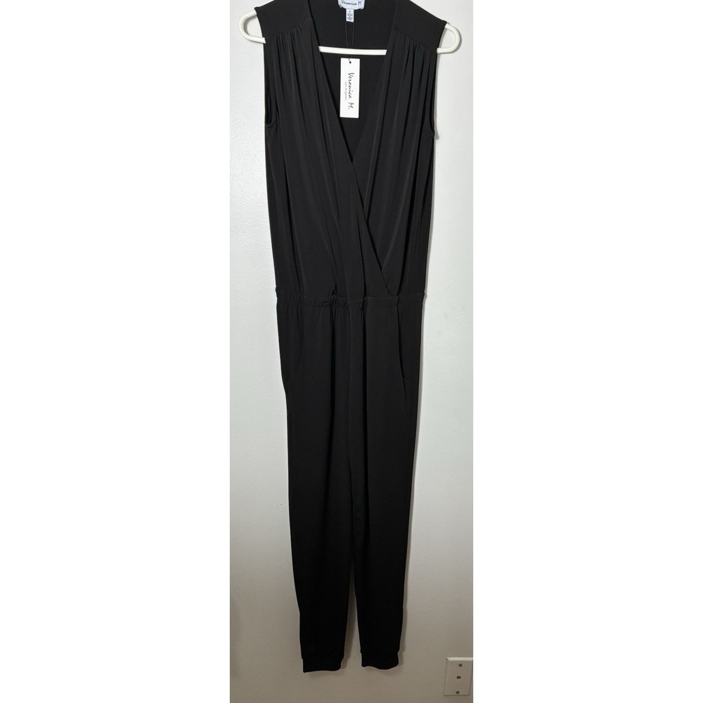 Veronica M Black Stretch Jogger Jumpsuit Sleeveless Women's S Minimalist Goth - Picture 2 of 11